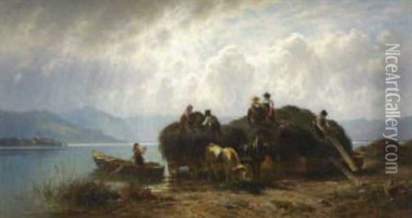 Heuernte Am Chiemsee Oil Painting - Robert (August Rudolf) Schietzold