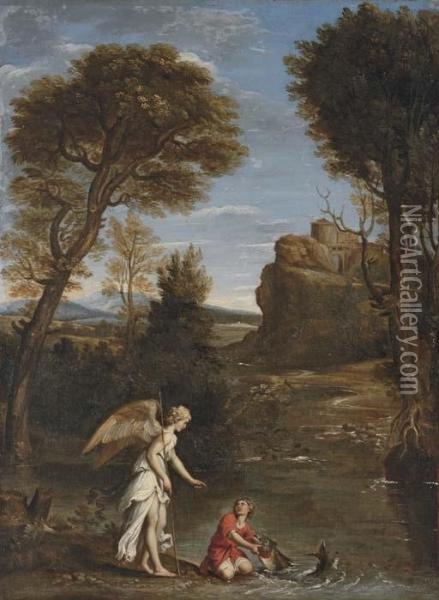 An Italianate Landscape With Tobias And The Angel Oil Painting - Domenico Zampieri (Domenichino)