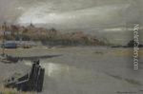 The Beach, Rye, Sussex Oil Painting - Albert Goodwin