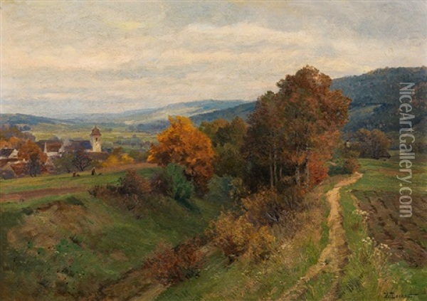 View Of Asperhofen In Late Autumn Oil Painting - Hugo Darnaut