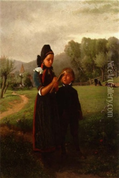 Peasant Children Oil Painting - William Hahn