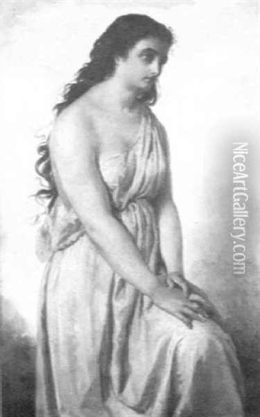 Dreiviertelportrat Einer Romischen Schonheit, Pepina Angelotti, In Klassischem Gewandt Oil Painting - Wilhelm Emil Robert Heck
