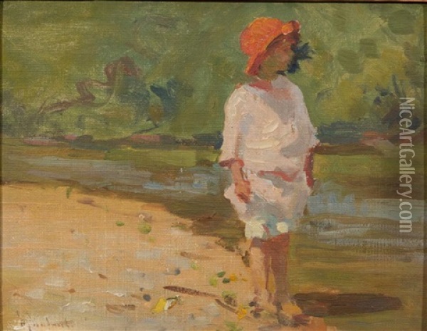 Child At The Water's Edge Oil Painting - Mabel May Woodward