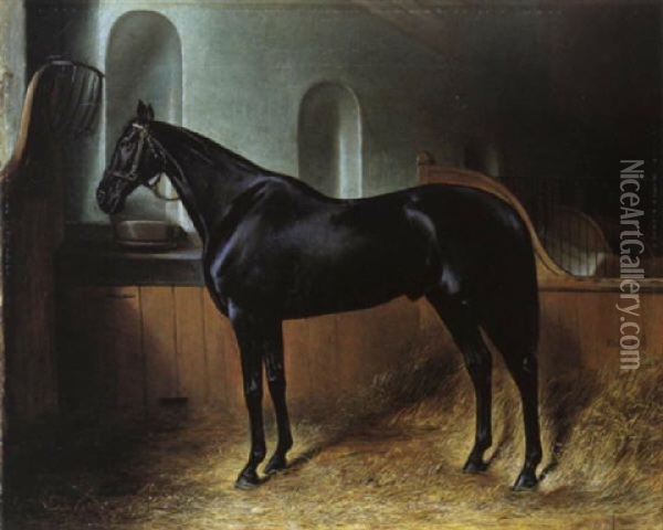 Das Pferd Mittneid Im Stall Oil Painting - Johann Adam Klein
