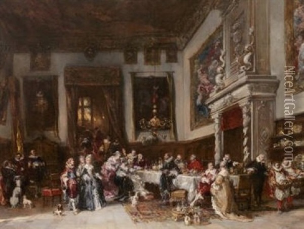 La Salle A Manger Oil Painting - Jean-Baptiste Isabey