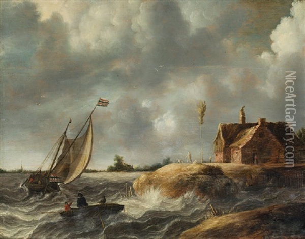 A Sailing Ship Off The Dutch Coast Oil Painting - Bonaventura Peeters the Elder