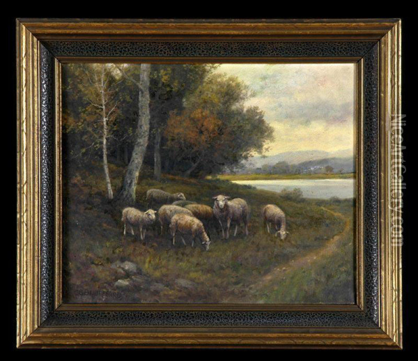 Autumn Landscape With Sheep Oil Painting - Charles Grant Beauregard