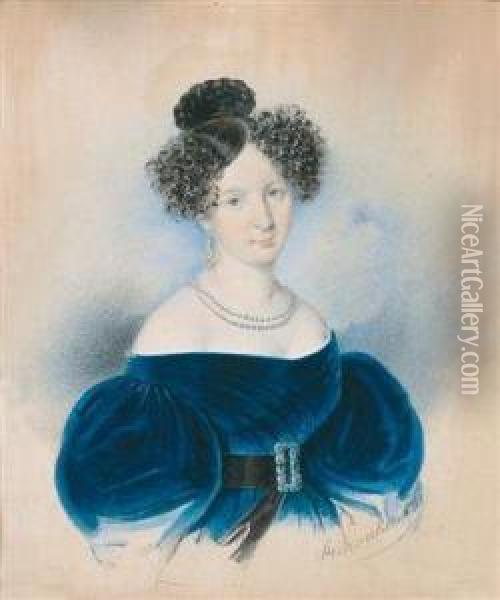 Bildnis Einer Dame In Blauemkleid Oil Painting - Leopold Steinrucker