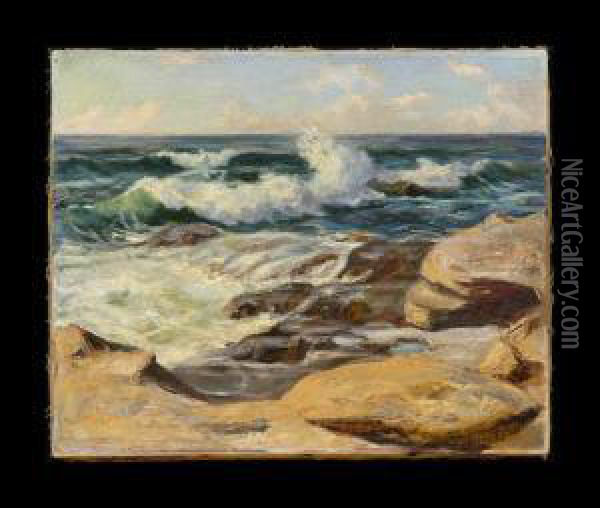 Crashing Waves Oil Painting - Henry Bayley Snell