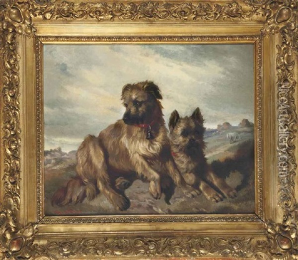 Deux Fox-terriers Dans Un Paysage Oil Painting - Carl Fredrik Kiorboe