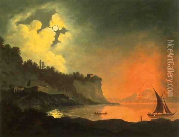 View of Vesuvius from Posilippo Oil Painting - Josepf Wright Of Derby