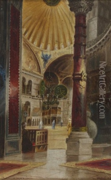 Interieur De La Basilique Sainte-sophie A Constantinople Oil Painting - Wladimir Petroff