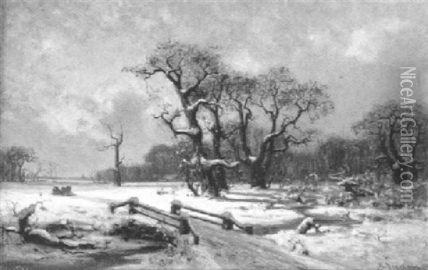 Fuhrwerk In Winterlicher Landschaft Oil Painting - Moritz Erdmann