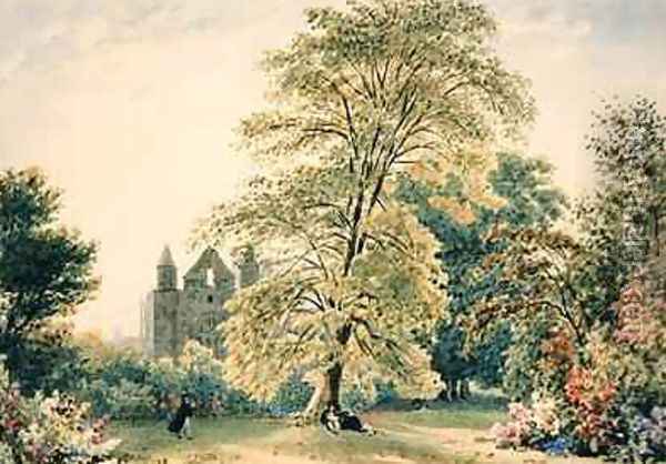 New College Gardens at Oxford 1831 Oil Painting - Frederick Nash