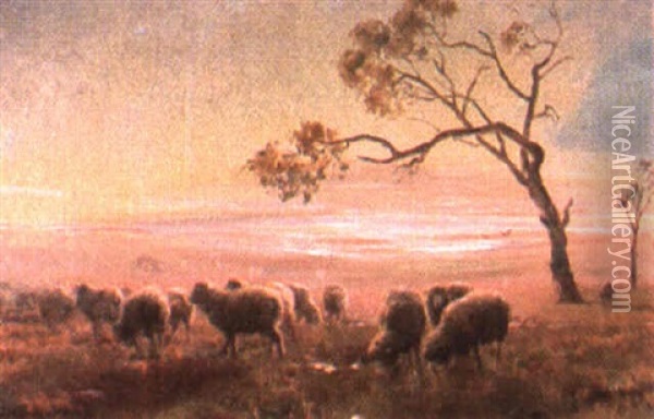 Australian Pastoral Idyllic Oil Painting - Jan Hendrik Scheltema