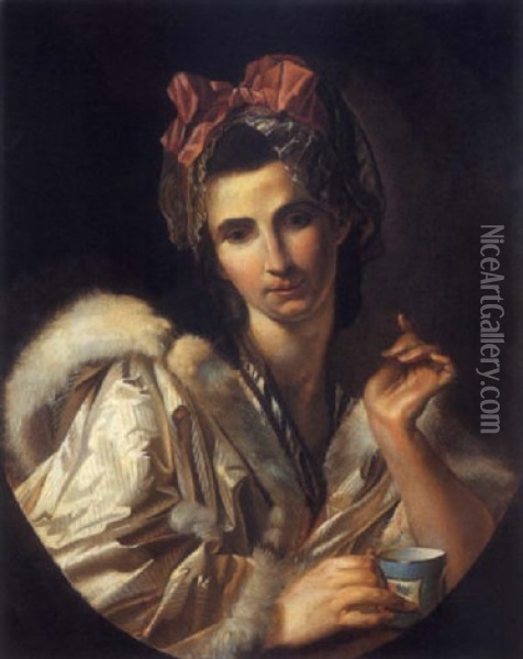 Portrait D'une Femme A La Tasse Oil Painting - Claude Arnulphy