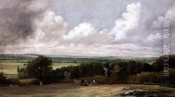 Landscape: Ploughing Scene in Suffolk, A Summerland 1824 Oil Painting - John Constable
