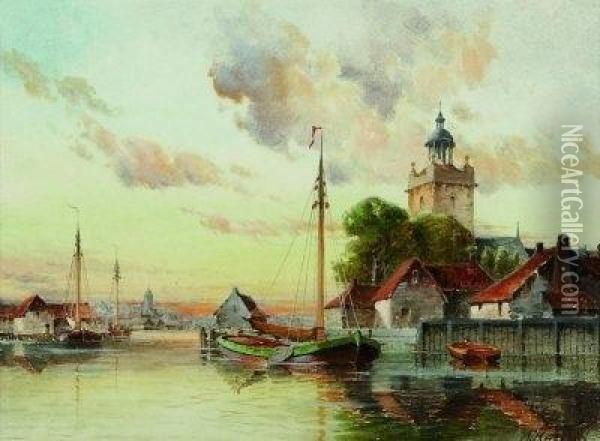 Blick Auf Eine Hollandische Hafenstadt Oil Painting - Hermanus Koekkoek