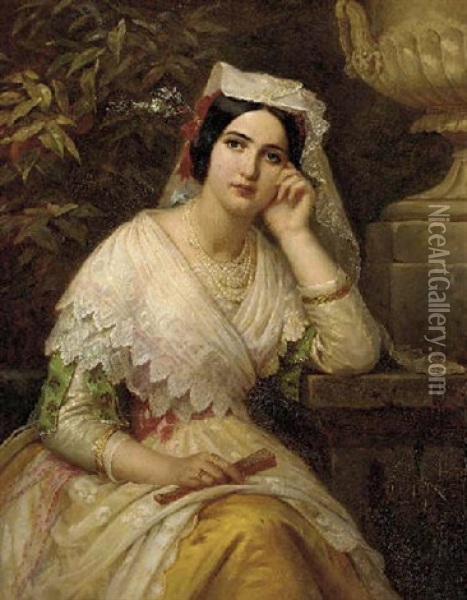 A Young Girl In Italian Festive Dress Oil Painting - Anna Susannah Fries
