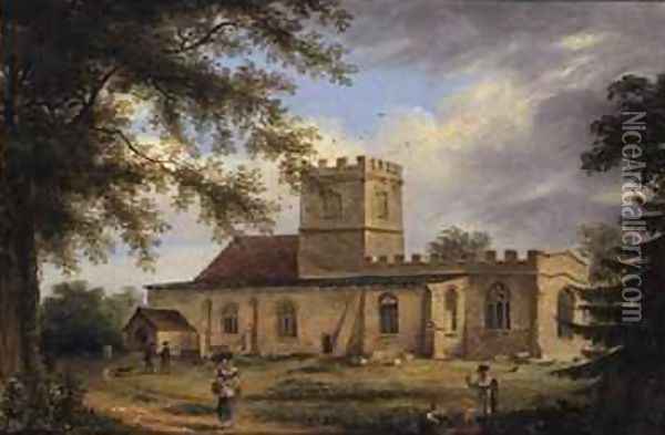 Whittlesford Church Oil Painting - Richard Bankes Harraden