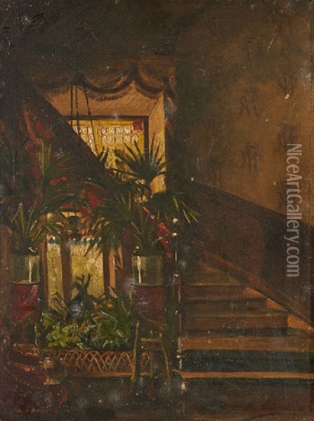 La Cage D'escaliers Fleurie Oil Painting - Marie De Bievre