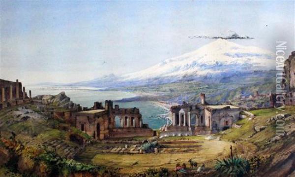 The Amphitheatre At Taormina Oil Painting - Gabriele Carelli