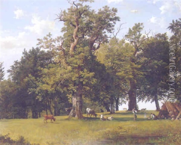 Waldlandschaft Mit Hirten Und Kuhen Oil Painting - Joseph Feid