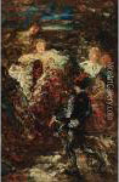 Scene Galante Oil Painting - Adolphe Joseph Th. Monticelli