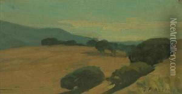 Oaks On Rolling Hills Oil Painting - Gottardo Piazzoni