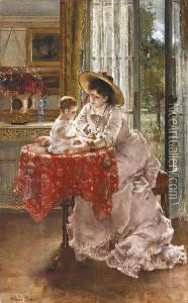 The Contented Mother Oil Painting - Alfred Stevens