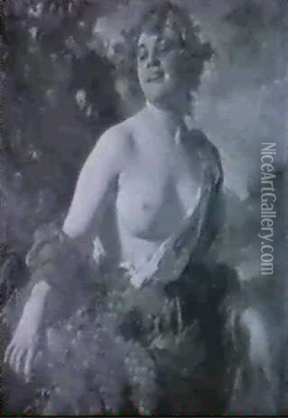 Bacchantin In Rotem Kleid Oil Painting - Mozart Rottmann