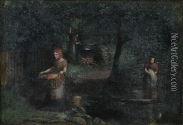 Untitled Scene (washerwomen) Oil Painting - Platt Powell Ryder
