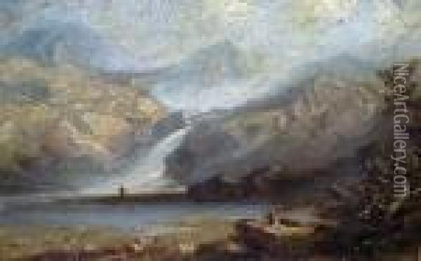 Mountain Scene With Young Boy And Sheep Oil Painting - William James Muller