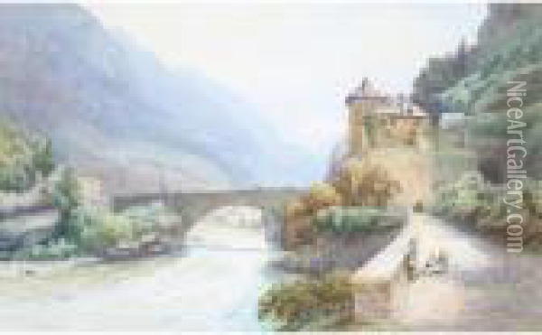 The Bridge Of St. Maurice-d'agaune, Valais, Switzerland Oil Painting - Helga Von Cramm