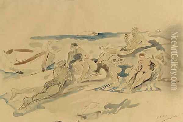Sunbathers on the beach Oil Painting - Harry Bloomfield