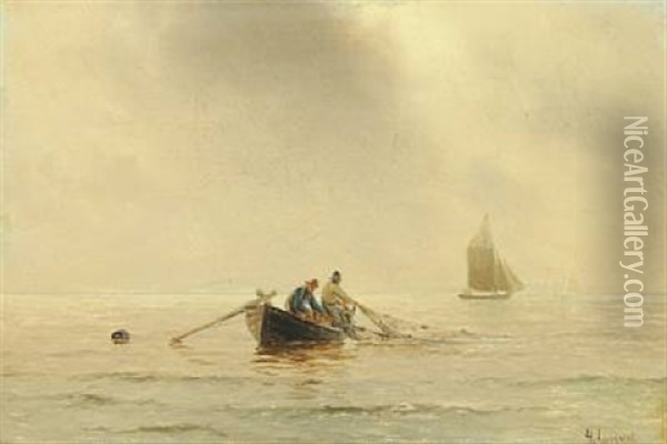 Fishermen Pulling In The Net Oil Painting - Holger Luebbers