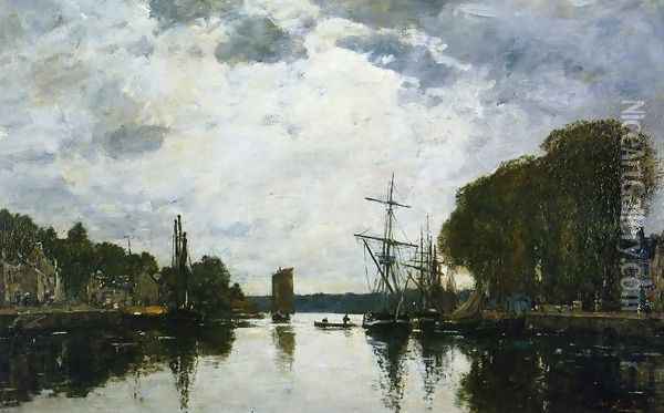 The Port of Landerneau - Finistere Oil Painting - Eugene Boudin