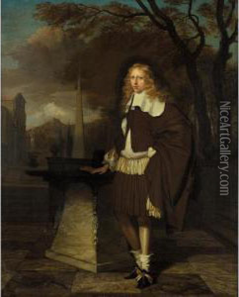 A Portrait Of A Young Gentleman, Full Length, Standing In The Grounds Of A Villa Oil Painting - Barent Graat
