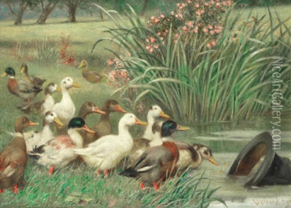 A Gaggle Of Curiosity Oil Painting - William Weekes