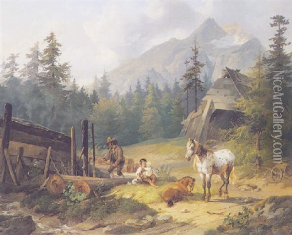 The Woodcutters Oil Painting - Joseph Heicke