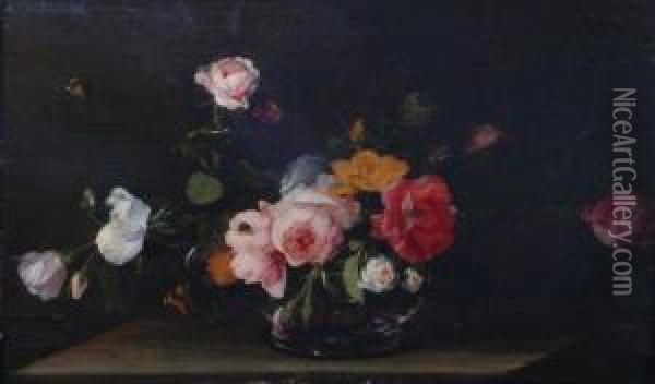 Nature Morte Au Bouquet De Roses. Oil Painting - Jasper van der Lanen