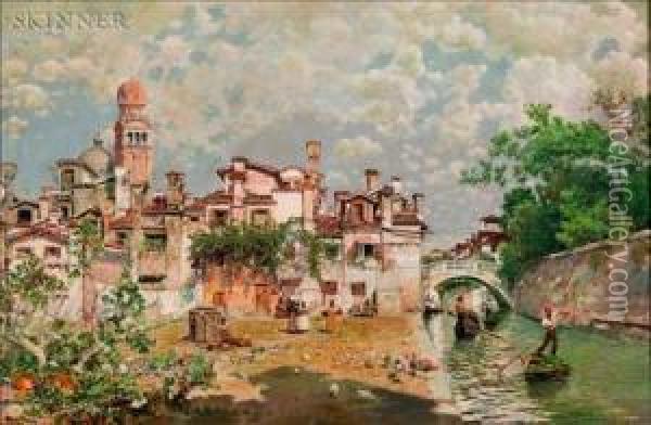 Along The Canal Oil Painting - Jose Villegas y Cordero