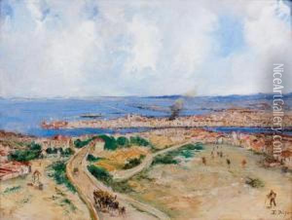 Vue D'un Port Mediterraneen Oil Painting - Jacques-Edouard Dufeu