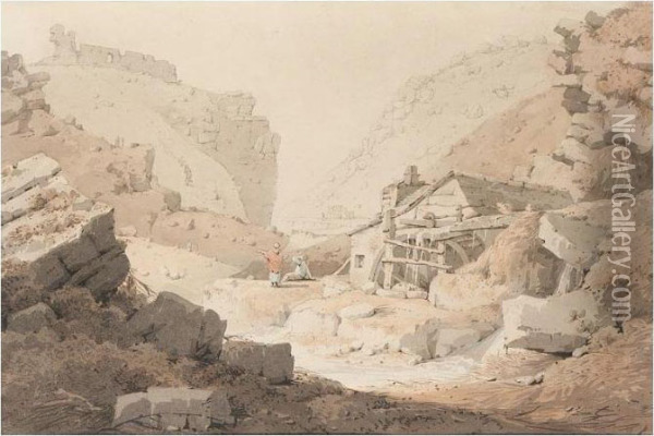 Arthur's Castle At Tintagel, Cornwall Oil Painting - Samuel Prout