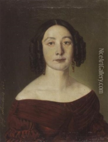 Portrat Einer Dame Im Roten Kleid Oil Painting - Johann Baptist Reiter