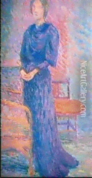 Femme En Robe Mauve Oil Painting - Hippolyte Petitjean