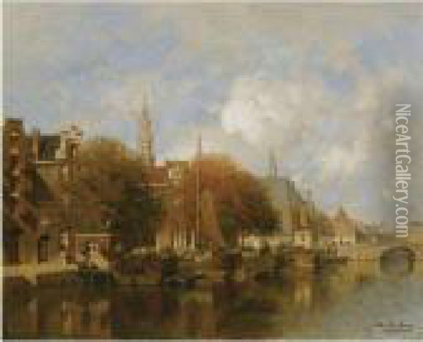 A Capriccio View Of The Oudezijds Voorburgwal, Amsterdam Oil Painting - Johannes Christiaan Karel Klinkenberg