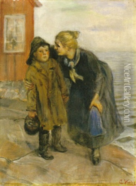 Kvinna Med Fiskarpojke Oil Painting - Christian Krohg