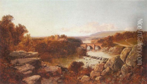 A Landscape With A Waterfall Oil Painting - Edmund John Niemann