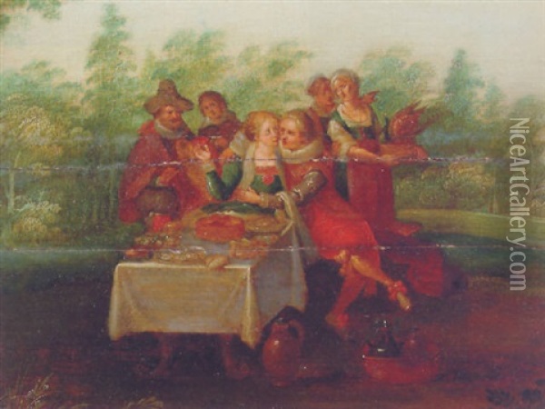 A Fete Champetre In A Wood Oil Painting - Louis de Caullery